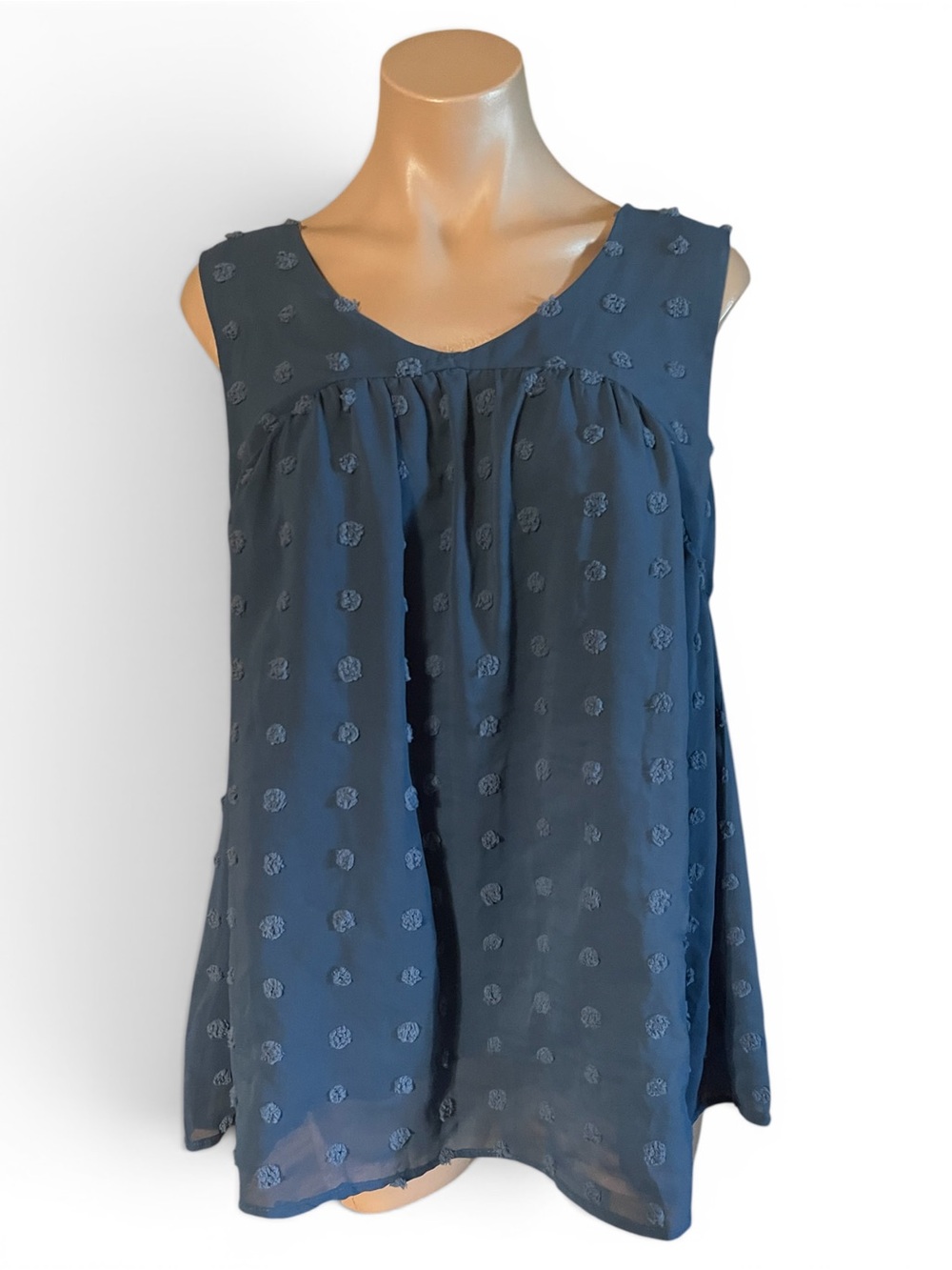 Ott Women's Small Blue Textured Polka Dot Sleeveless Blouse Top Scoop Neck